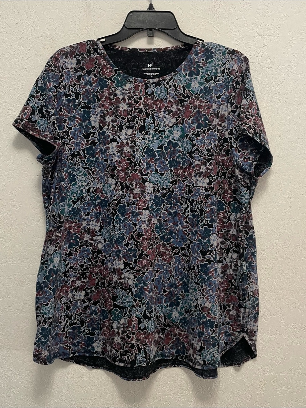 J.Jill Fit Progress Shirttail Tee Luxe Pima Cotton Stretch Floral XL
